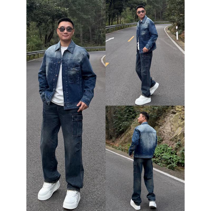 PRLUO VALENTIN《国际行》秋男士翻领美式高街复古夹棉休闲牛仔外套