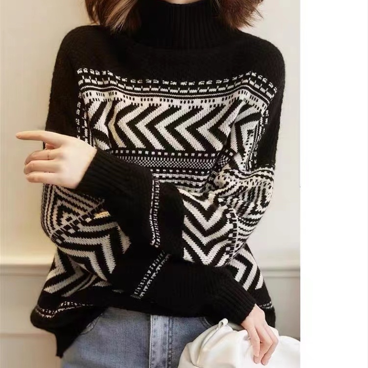 【地中海翻领黑色】时尚百搭休闲针织衫