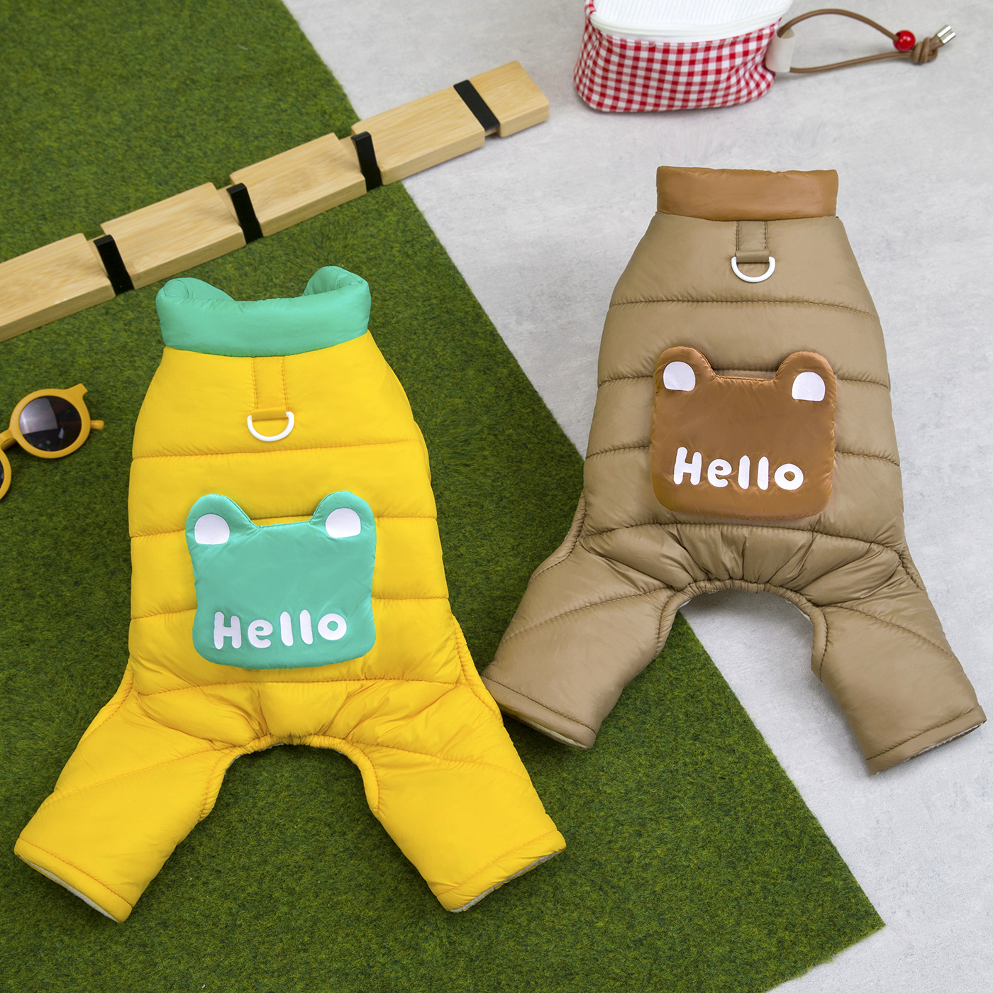 狗狗衣服秋冬装四脚棉服泰迪比熊小狗宠物冬季牵引hello四腿棉衣