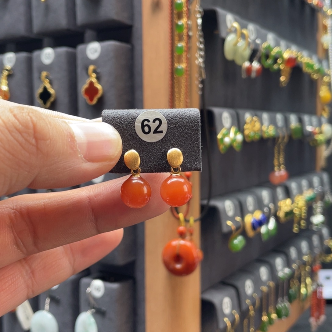 一***颜南红玛瑙银S925镶嵌耳饰62号南红