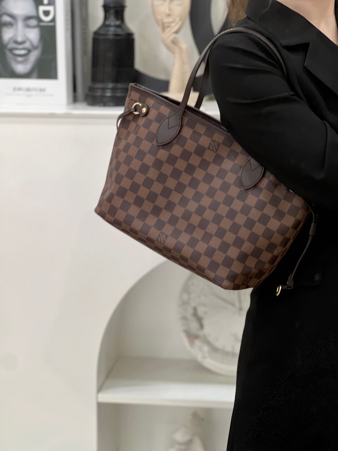 99新 LouisVuitton/路易威登 neverfull小号棕棋盘格/甄选
