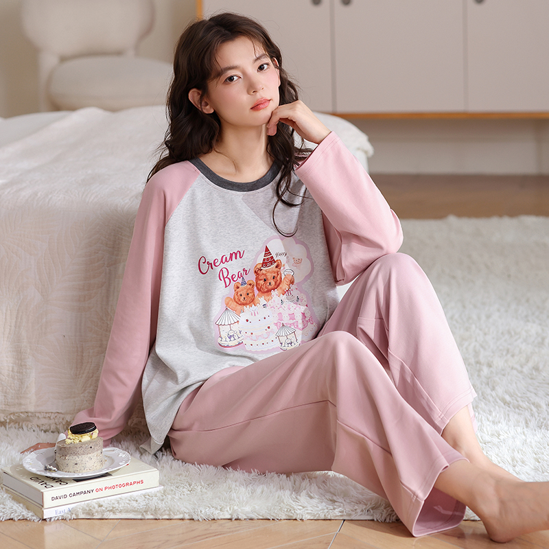 秋冬季2025新款睡衣精梳棉休闲少女简约长袖春秋可外穿家居服套装