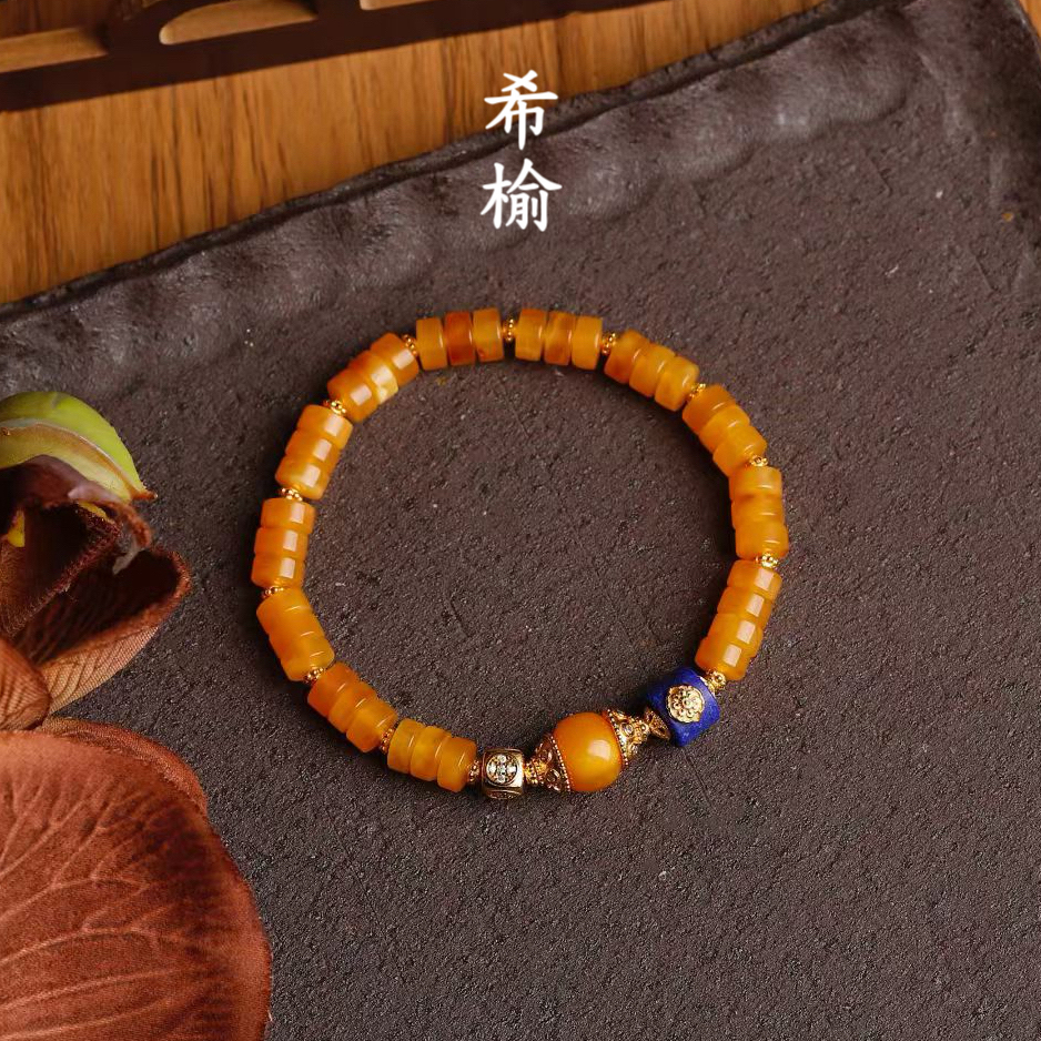 新中式天然蜜蜡雕刻珠串手链