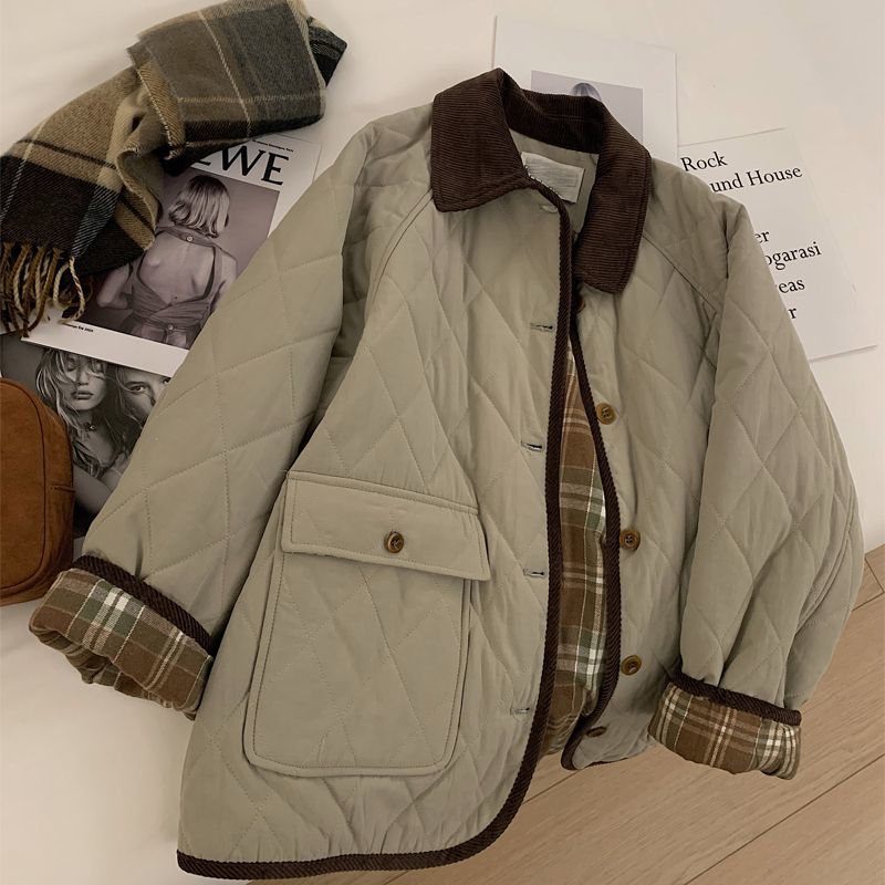 棉衣女中长款韩系2025冬装新品小个子宽松翻领加厚保暖设计感棉服