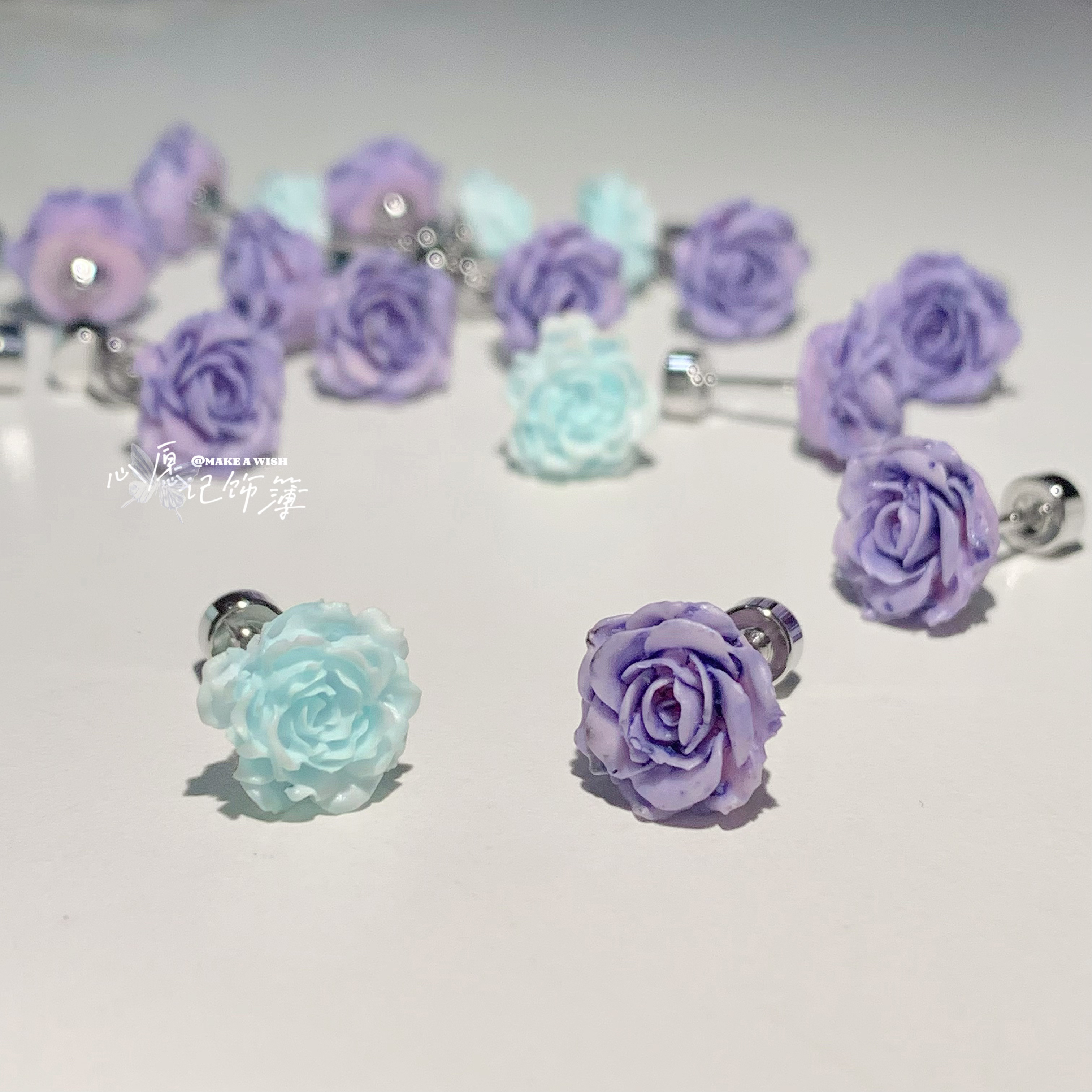 钛钢树脂耳饰 MAW 玫瑰园/钛钢玫瑰花耳钉耳骨钉