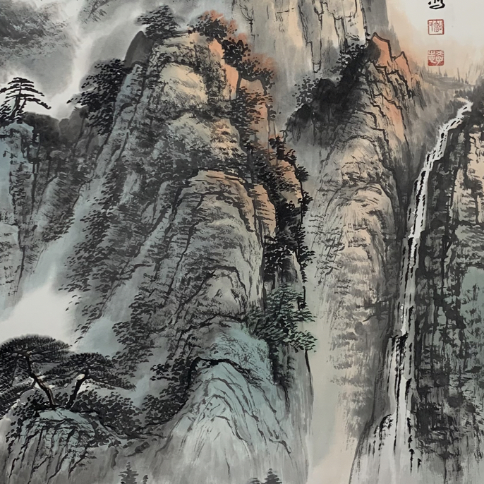 宣纸国画山水旭日东升画心尺寸7 0 X 1 4 0己托心无框