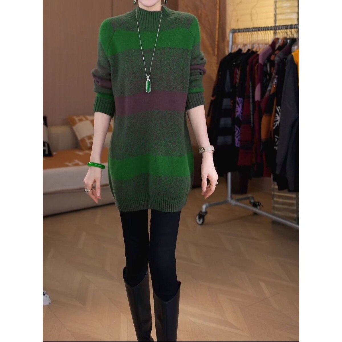 时尚洋气上档次加厚保暖毛衣女秋冬新款宽松显瘦中长款针织衫上衣