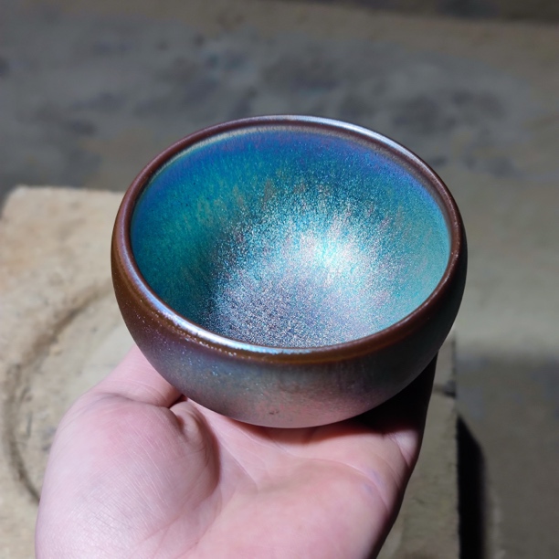 建窑--建盏 极光磨砂绿 茶盏主人杯  电烧