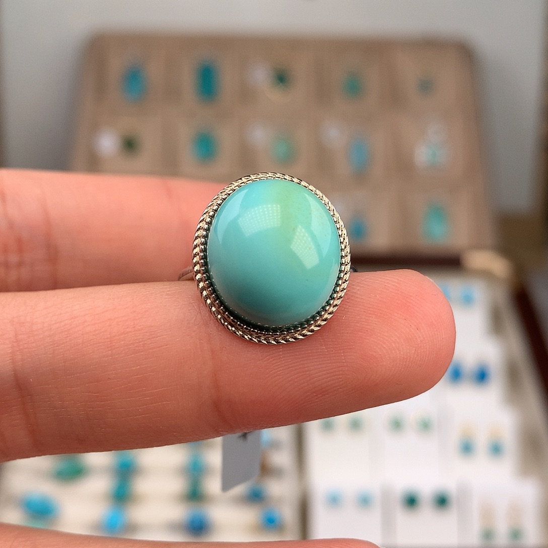 绿松石银S925镶嵌戒指