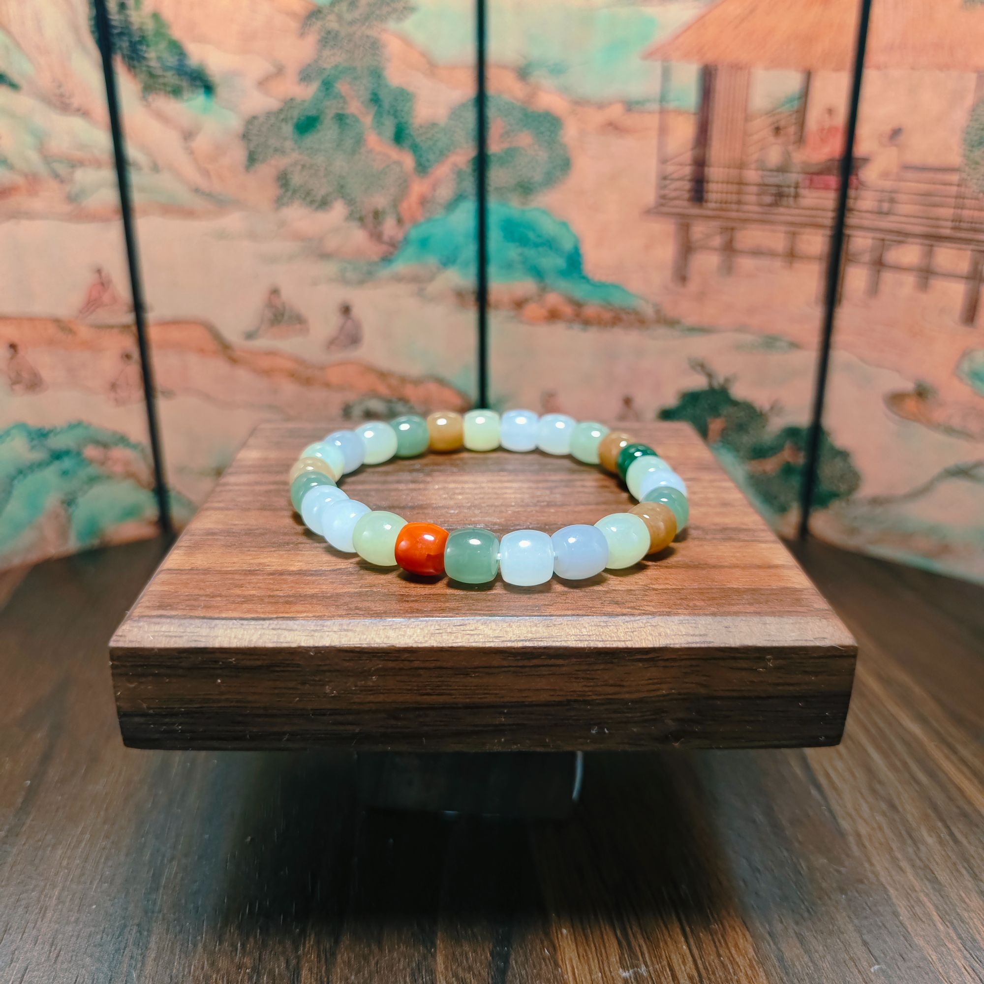 N和田玉多宝桶珠手串（卡8）1858