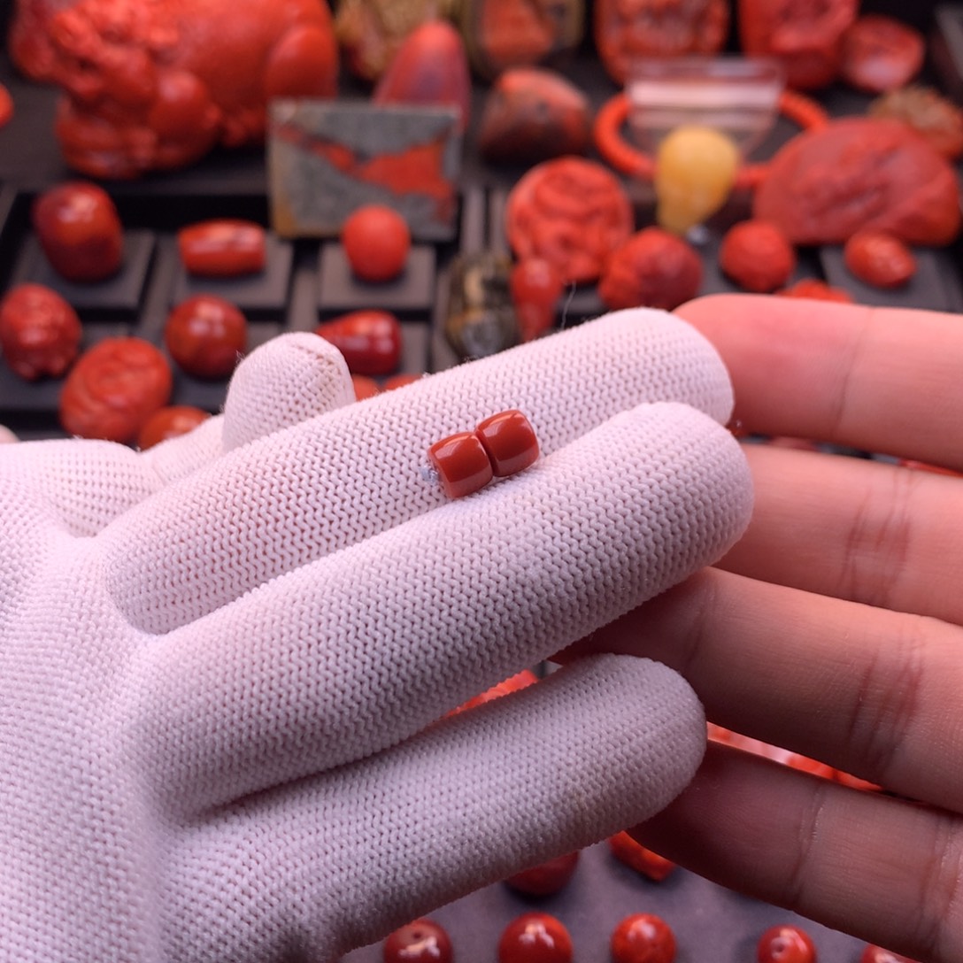 南红玛瑙未镶嵌川料瓦西原矿满色满肉直切对珠7mm