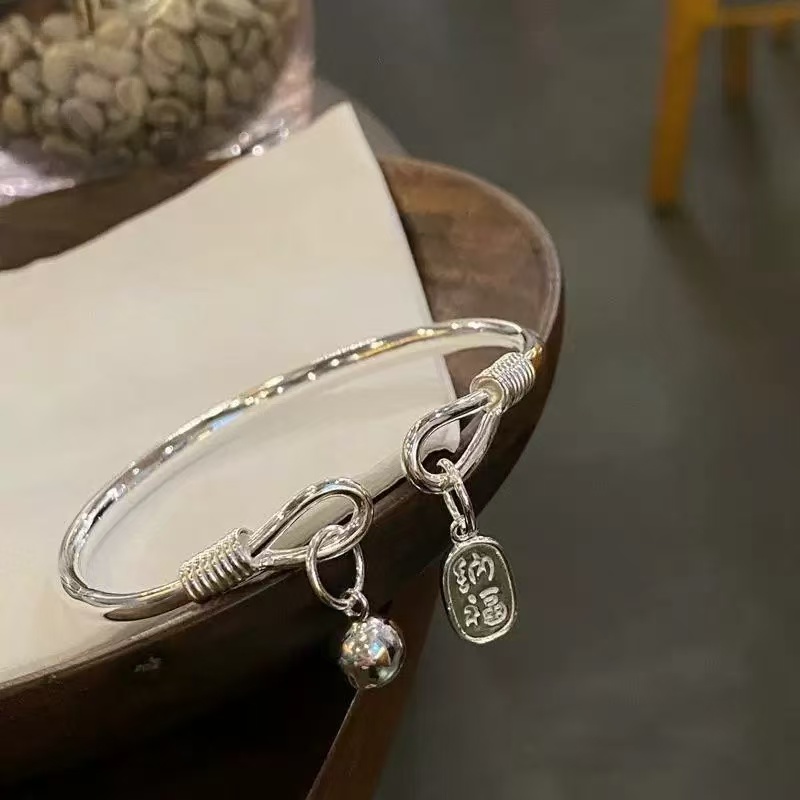 足银手镯 开口纳福铃铛精品手镯A964