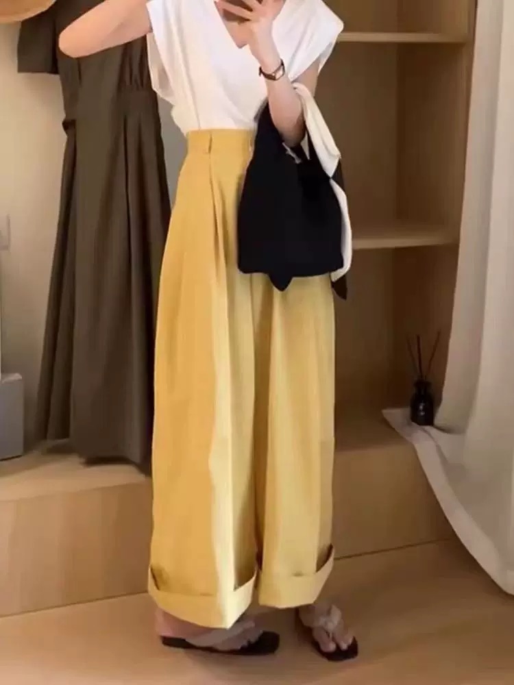 2025新款黄色棉麻休闲裤