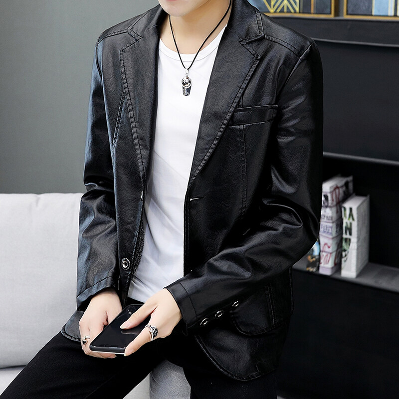 2025春秋新款皮衣男皮西装修身休闲夹克韩版西服外套