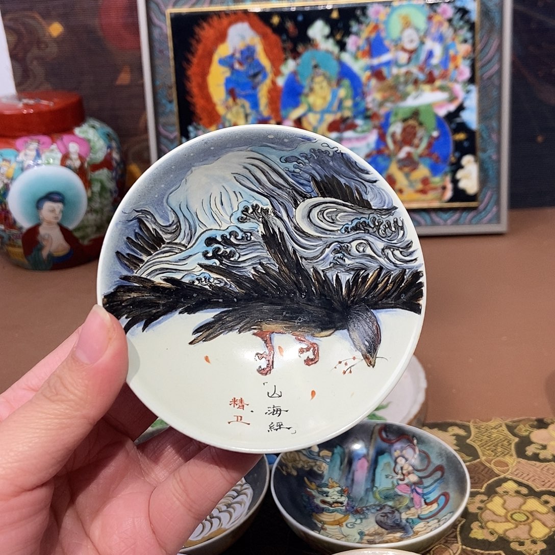 手工手绘精卫茶杯