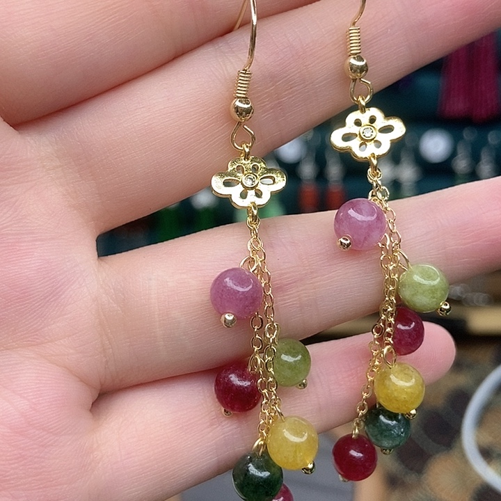 石英质玉耳钉银S925镶嵌505