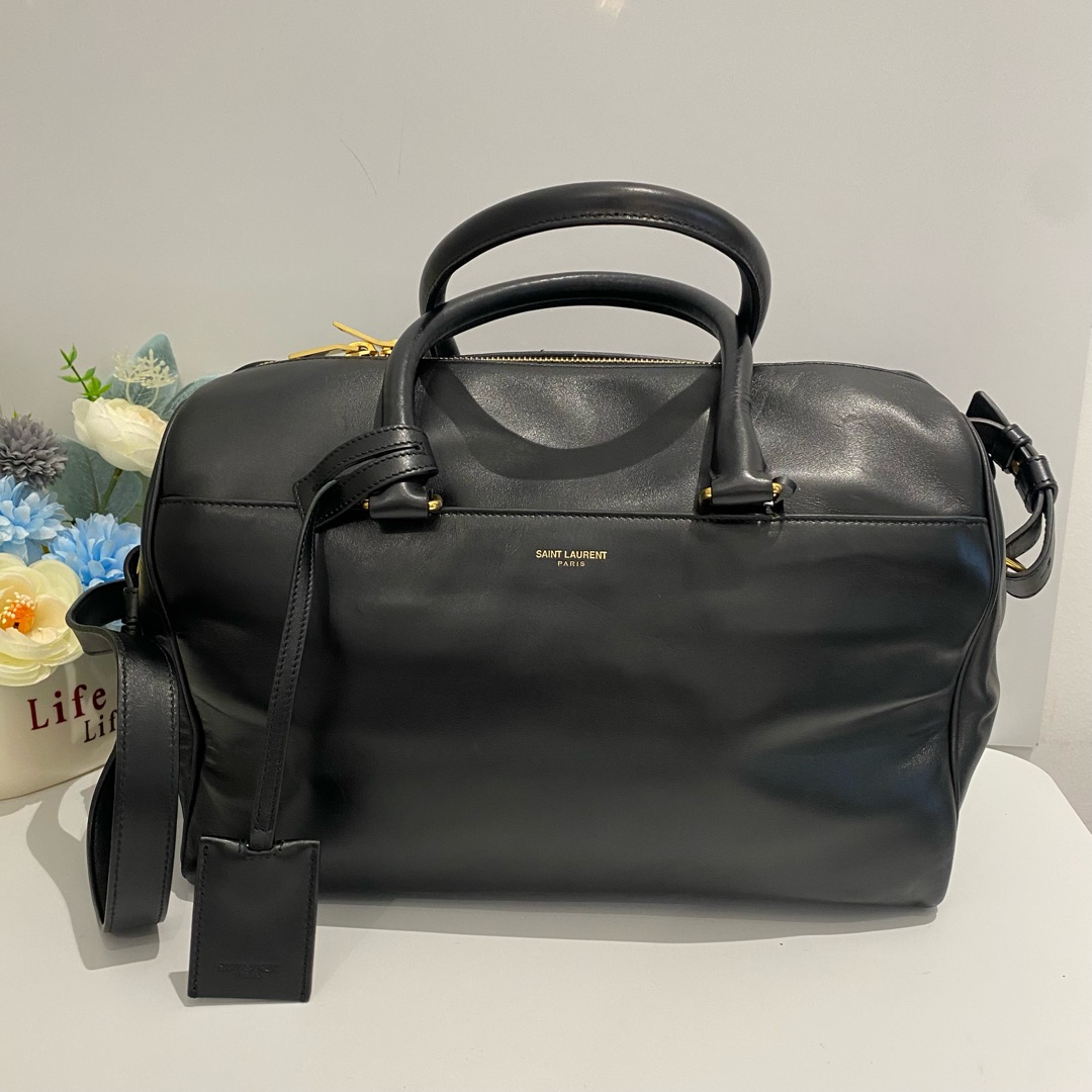 95新 YSL/圣罗兰 黑色枕头包波士顿16391883单肩女包二奢