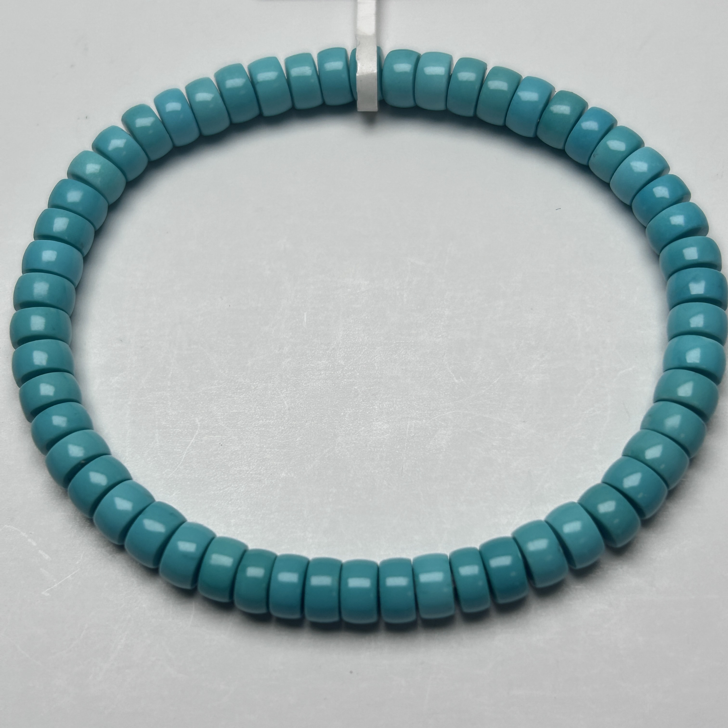 湖北竹山原矿高瓷绿蓝绿松石直切药片单圈手串手链5.5×3mm