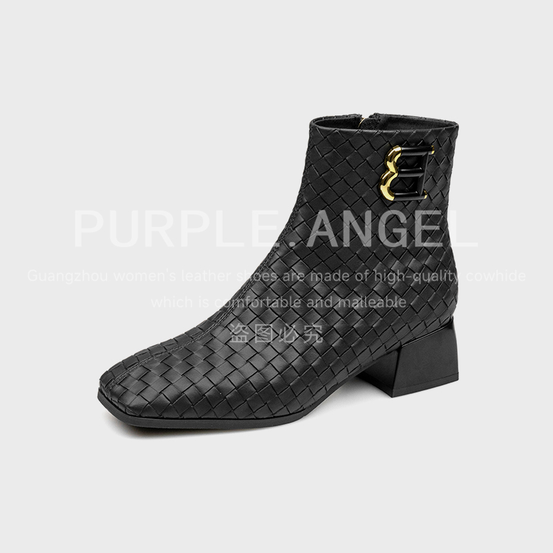 Purple Angel轻奢5CM/2025新款气质编制牛皮时尚短靴29083