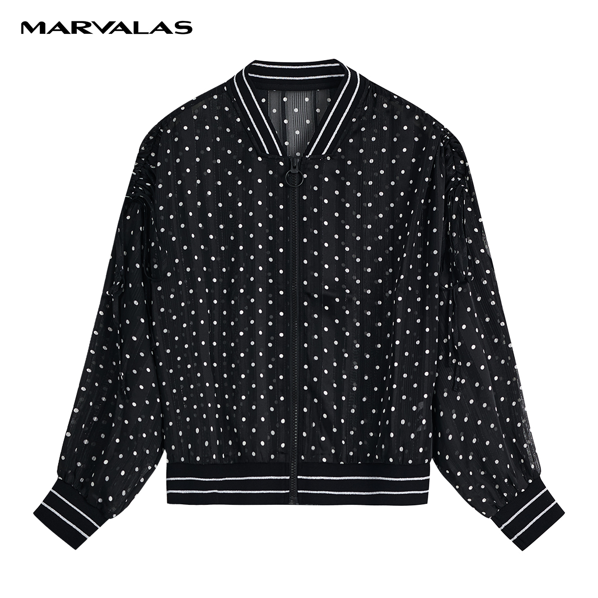 【陈大可】曼德诗黑色棒球服女新款半透镜纱飘逸灵动波点