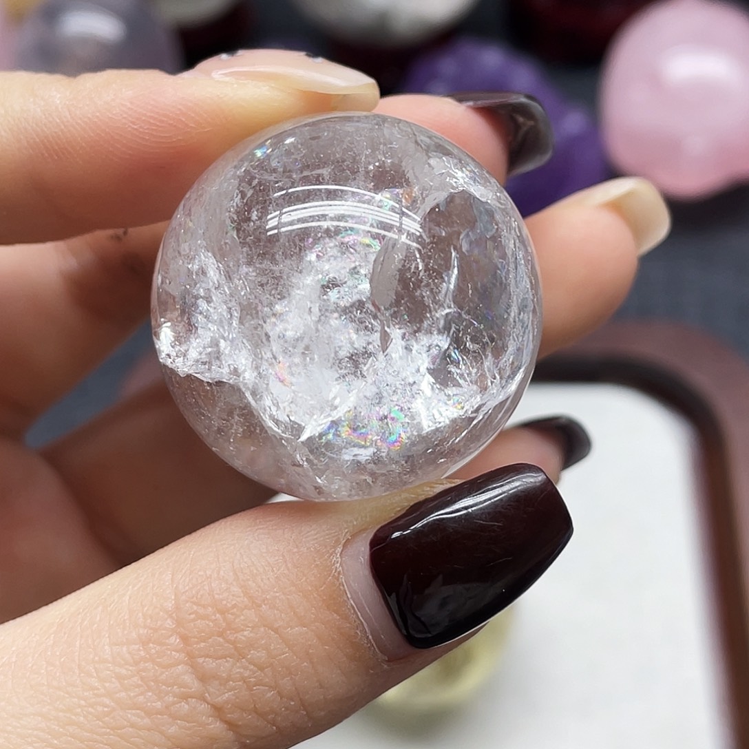 珠宝半成品水晶未镶嵌20白水爆彩32mm