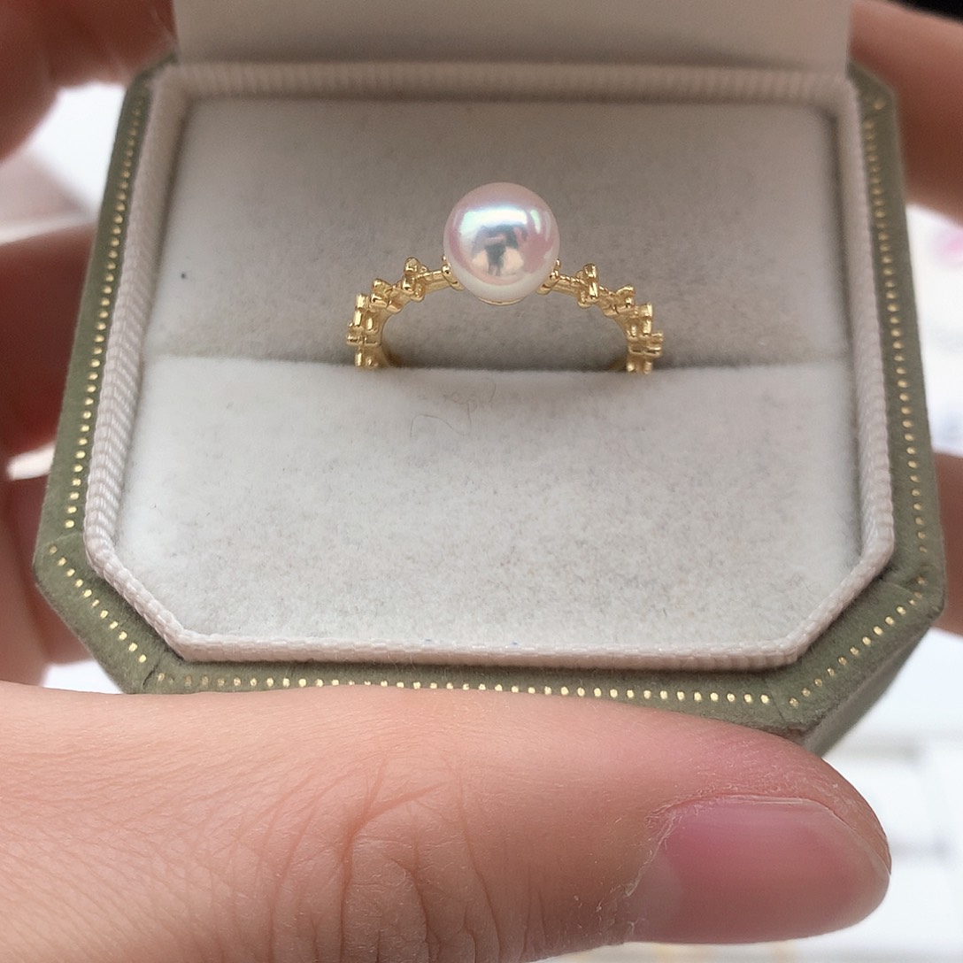 海水珍珠7-7.5mm ak戒指银S925镶嵌