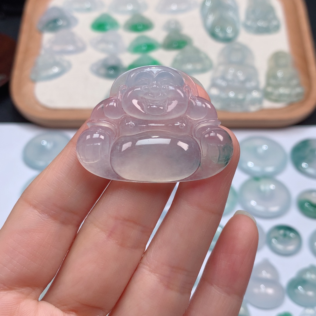 翡翠颈饰未镶嵌冰种飘花大佛公