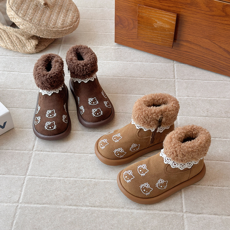 女童勃肯靴加绒保暖雪地靴冬季小女孩棉靴宝宝短靴可爱棉靴N70