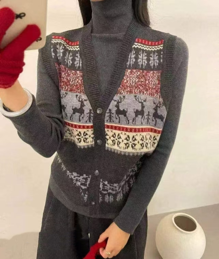 米莱Jiaer/新款时尚高领长袖毛衣+马甲背心两件套套装上衣29972