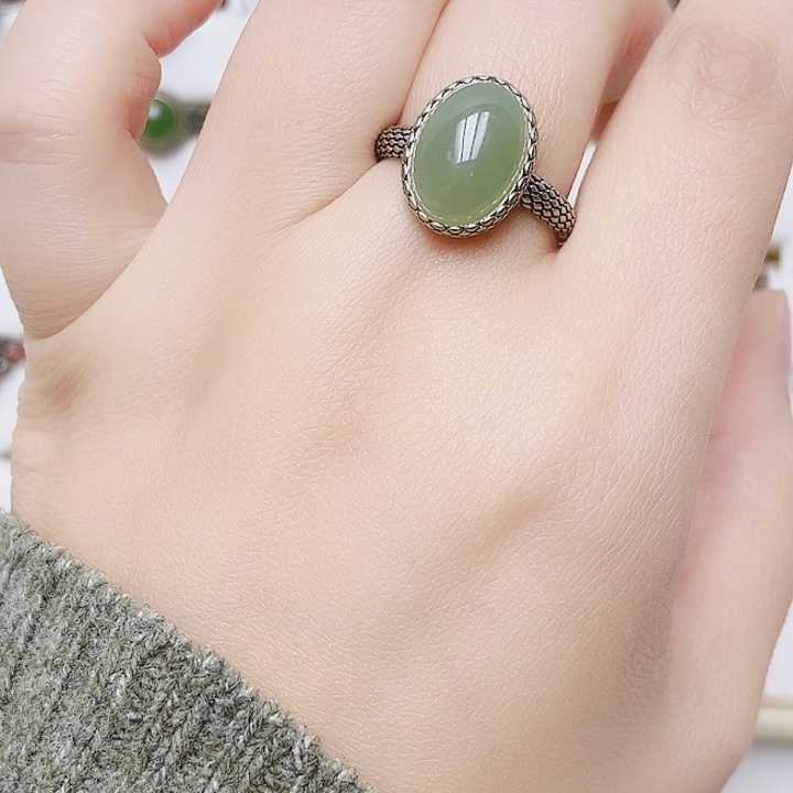 和田玉银S925镶嵌戒指