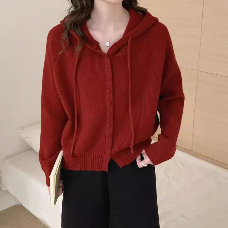896秋冬新款加厚宽松连帽针织上衣