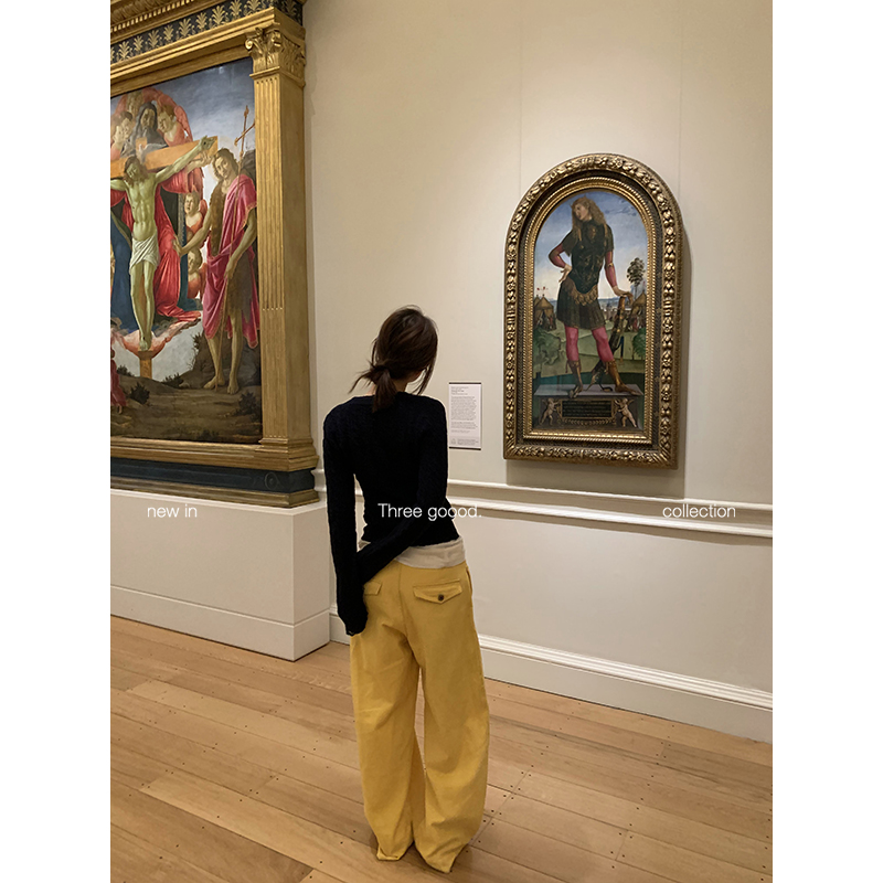 THREE GOOOD/三吉腰头搭袢古铜扣前中分割休闲牛仔裤Y725K11775