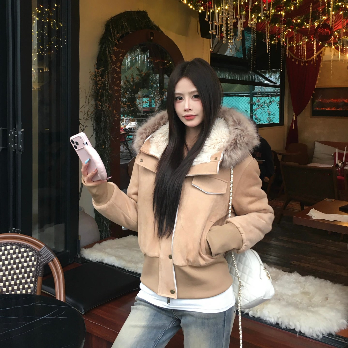 3MER  可拆卸毛领毛毛外套