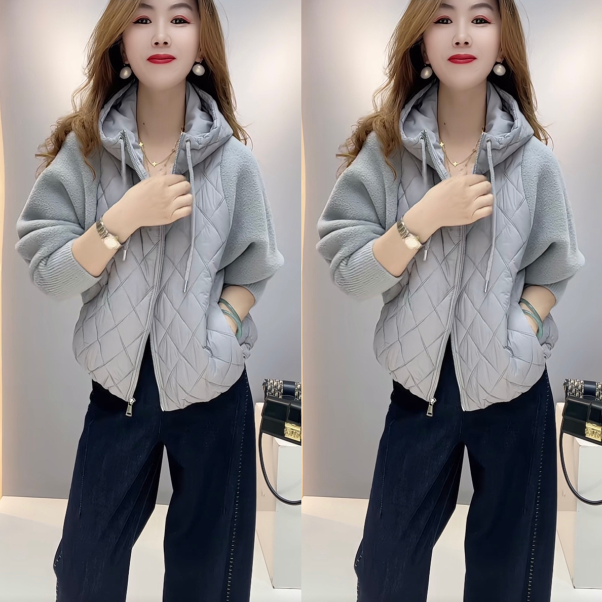 女士连帽拉链二棉休闲棉衣外套气质减龄百搭显瘦