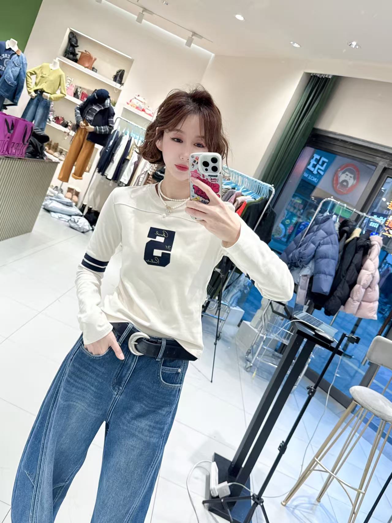 女皇【香香5号设计感磨毛撞色内搭】T恤打底衫