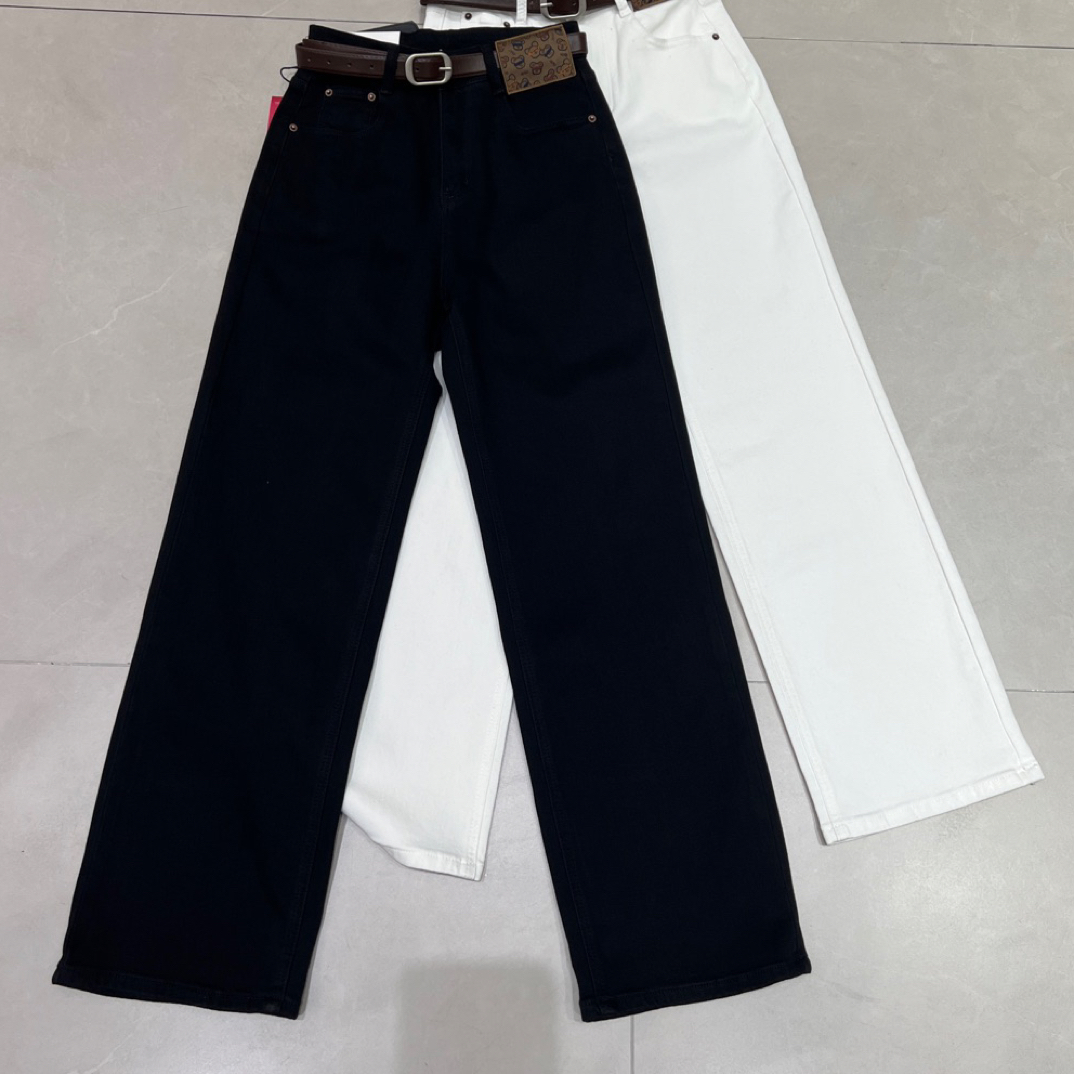 女士高腰宽松显瘦白色弹力直筒牛仔裤秋冬休闲裤