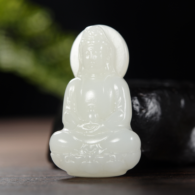 天然新疆和田玉羊脂白玉观音吊坠挂件男女款