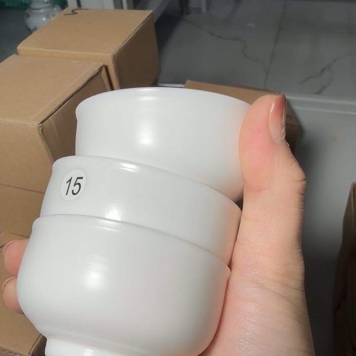 孤品素烧羊脂玉猪油白三个一组主茶杯15