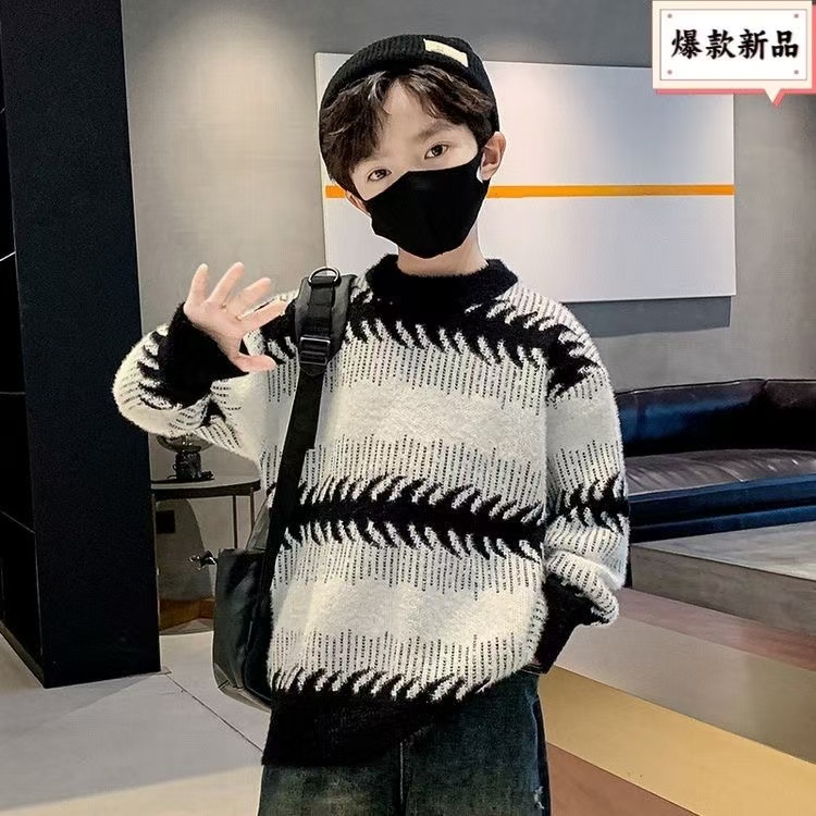 2025男宝中性款中大童春秋款保暖衫针织韩版毛衣外套
