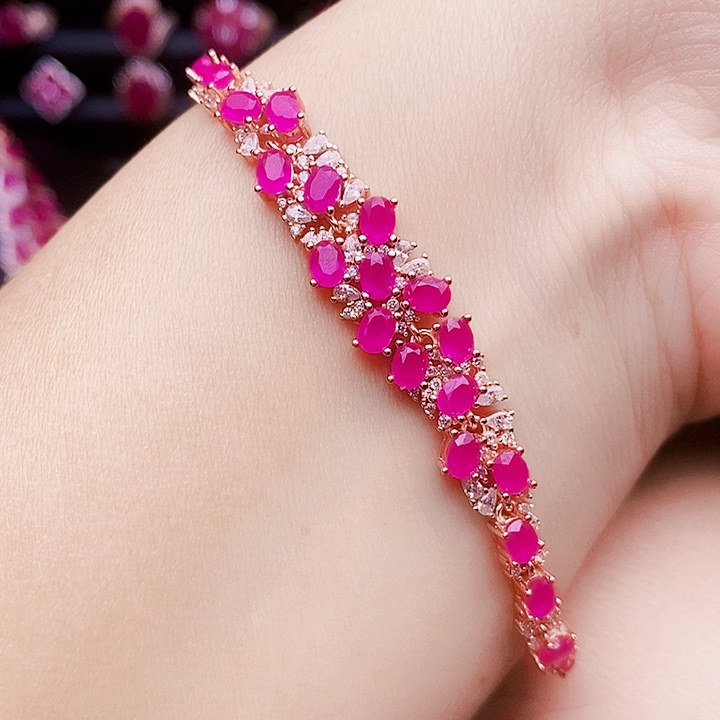 银S925镶嵌手链红宝石