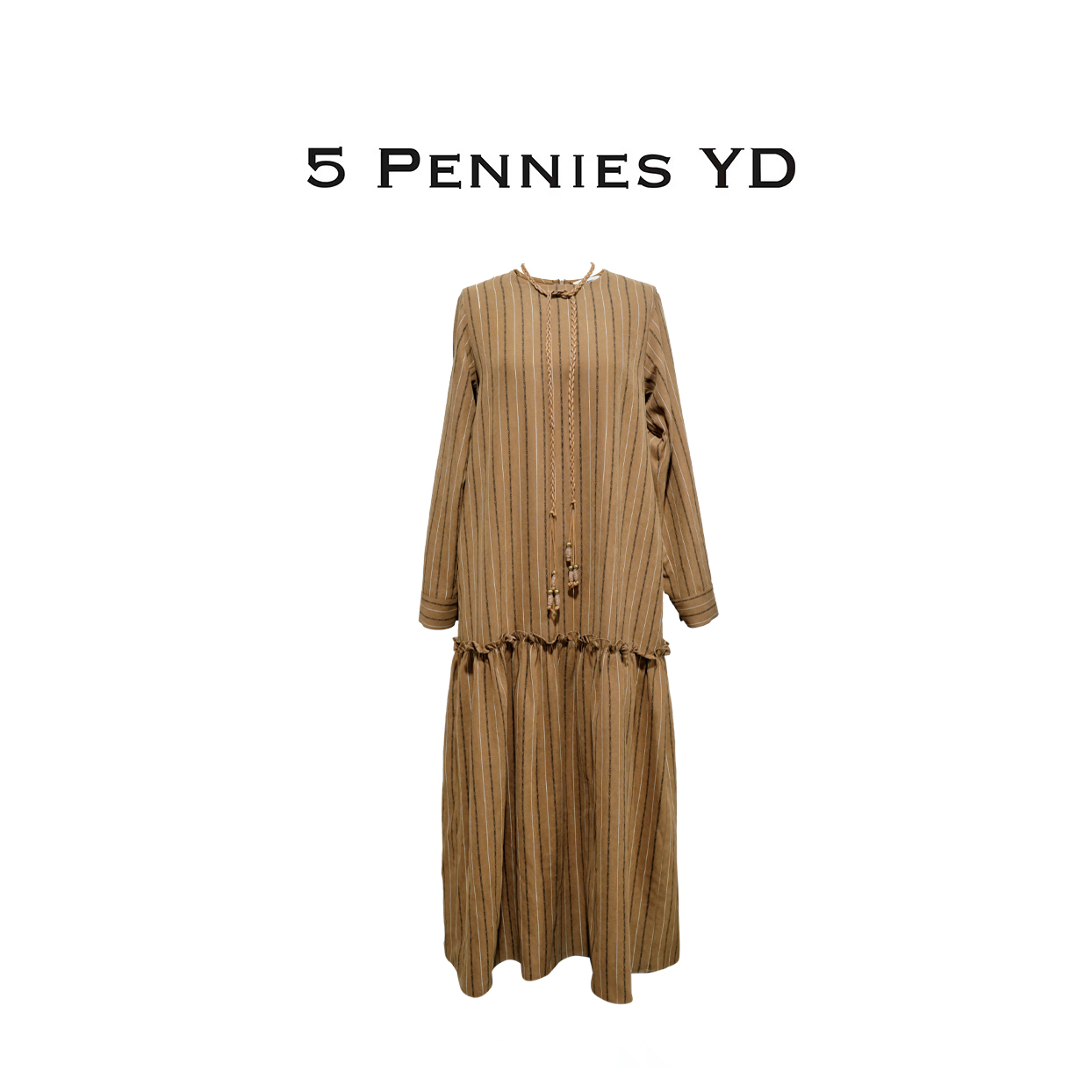 5 PENNIES YD设计师款原创秋季宽松休闲咖色条纹连衣裙5S0731977L