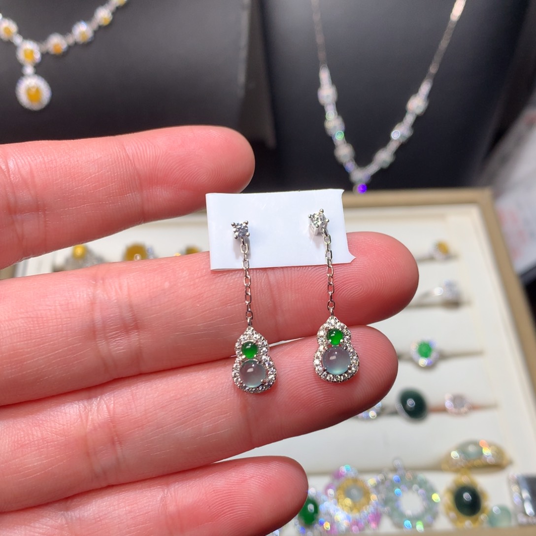 翡翠耳饰银S925镶嵌0024