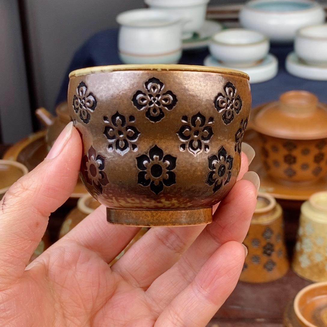 朱砂胎草木灰宝相花纹 葫芦杯 