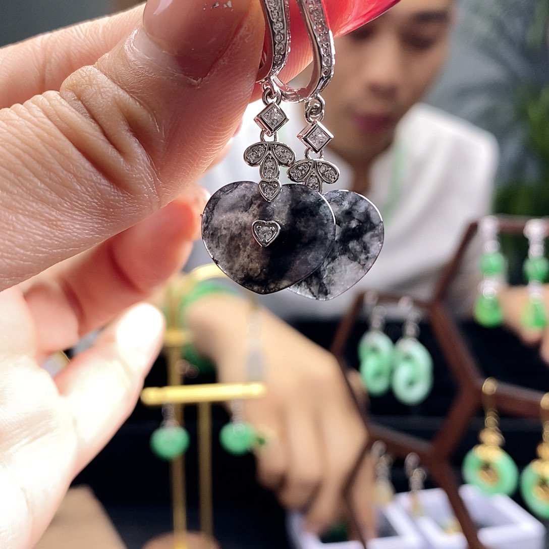 翡翠耳饰银S925镶嵌翡翠