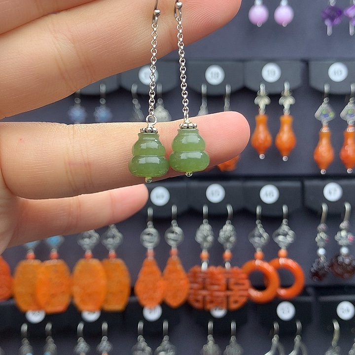 和田玉耳饰银S925镶嵌