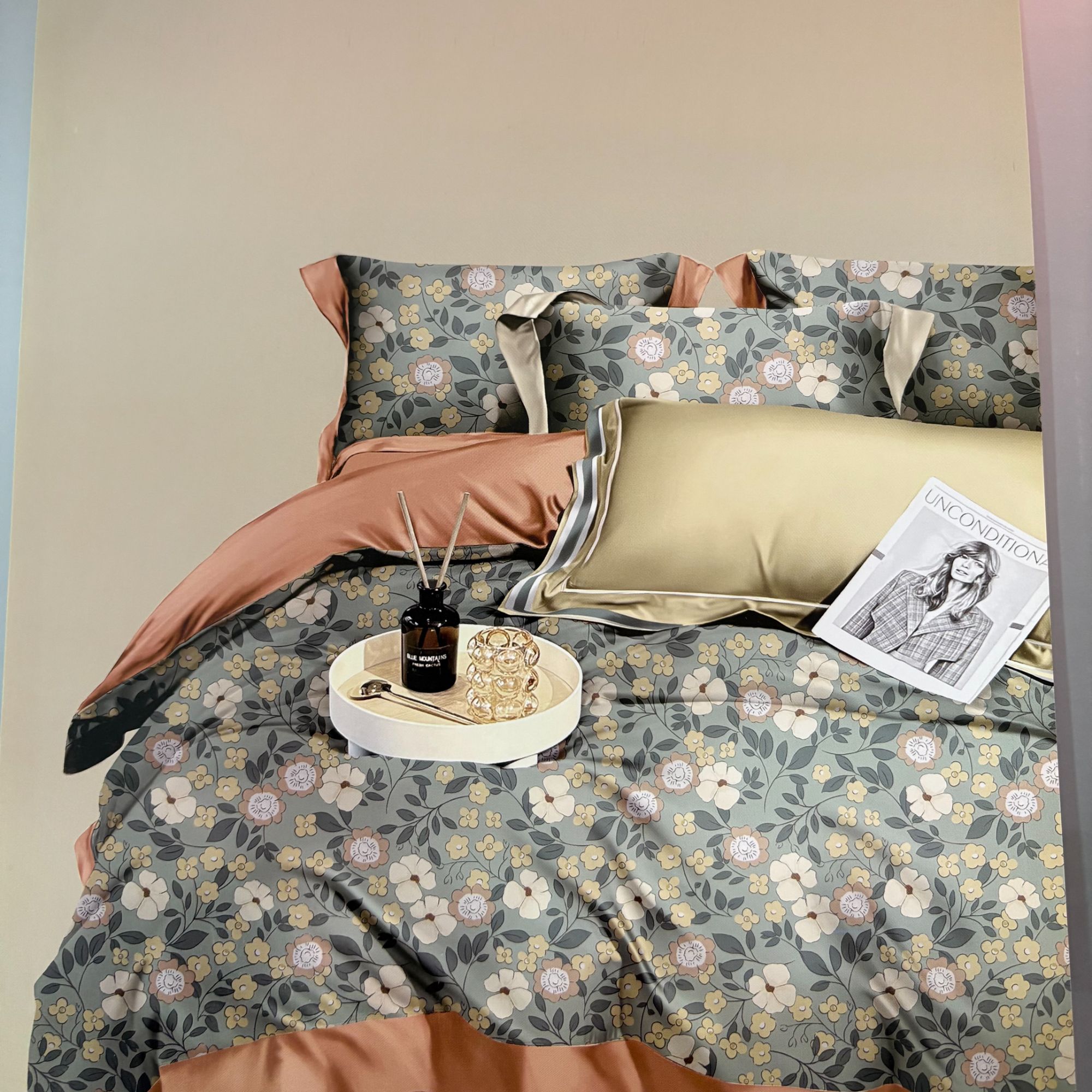 线下款全棉纯棉加厚四件套铂金系列-雅致海棠绿-JZ