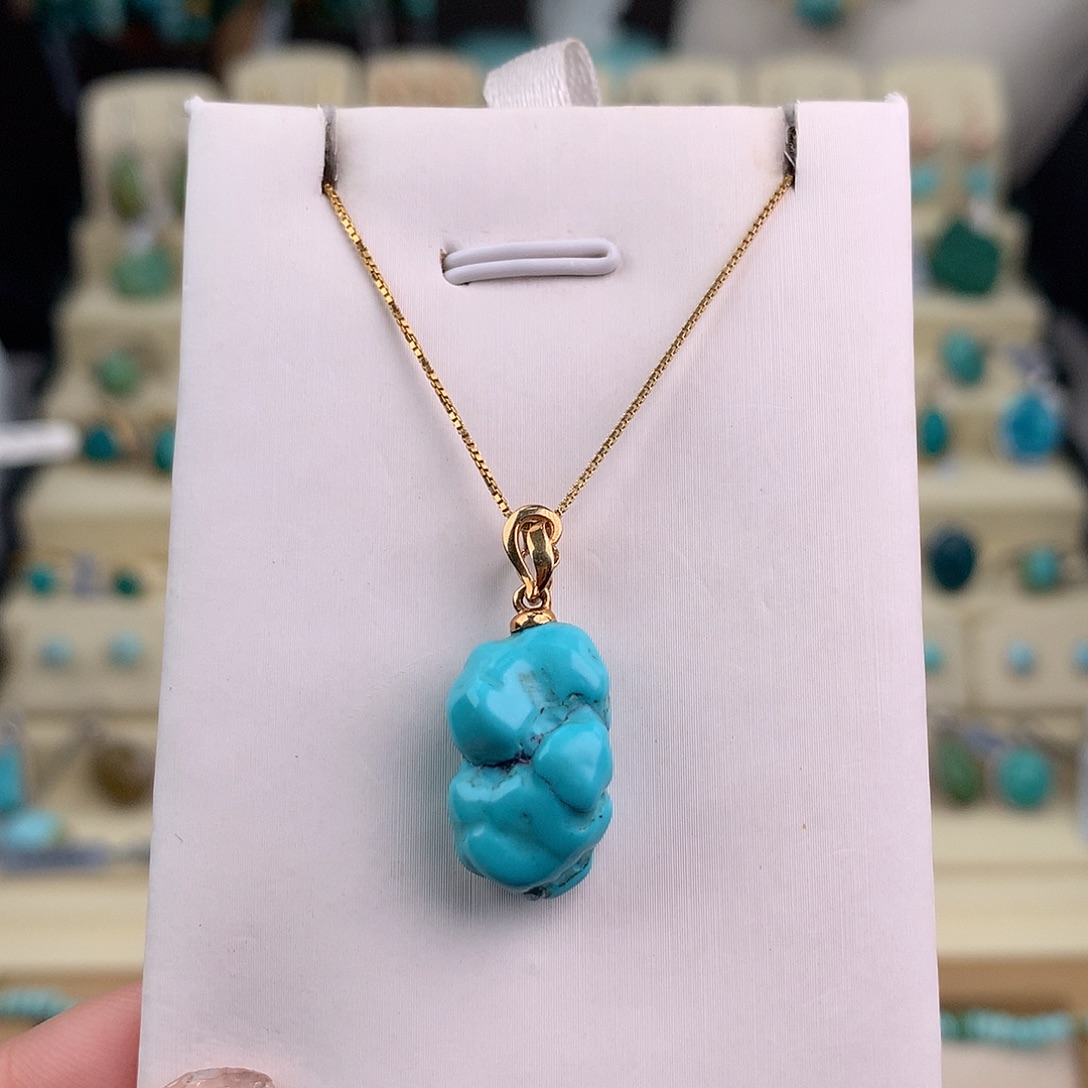 绿松石18K金镶嵌吊坠(赠链)