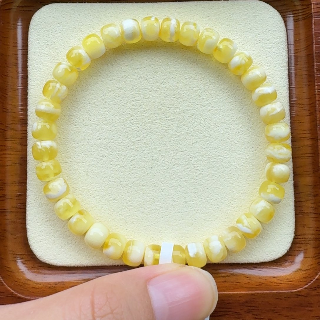 琥珀手链未镶嵌蜜蜡手串6.5mm金白精工老型
