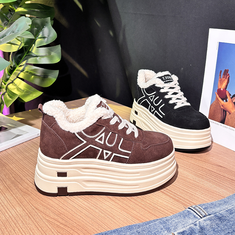 【增高8cm】2025秋冬新款美拉德小个子增高厚底鞋系带复古加厚棉鞋