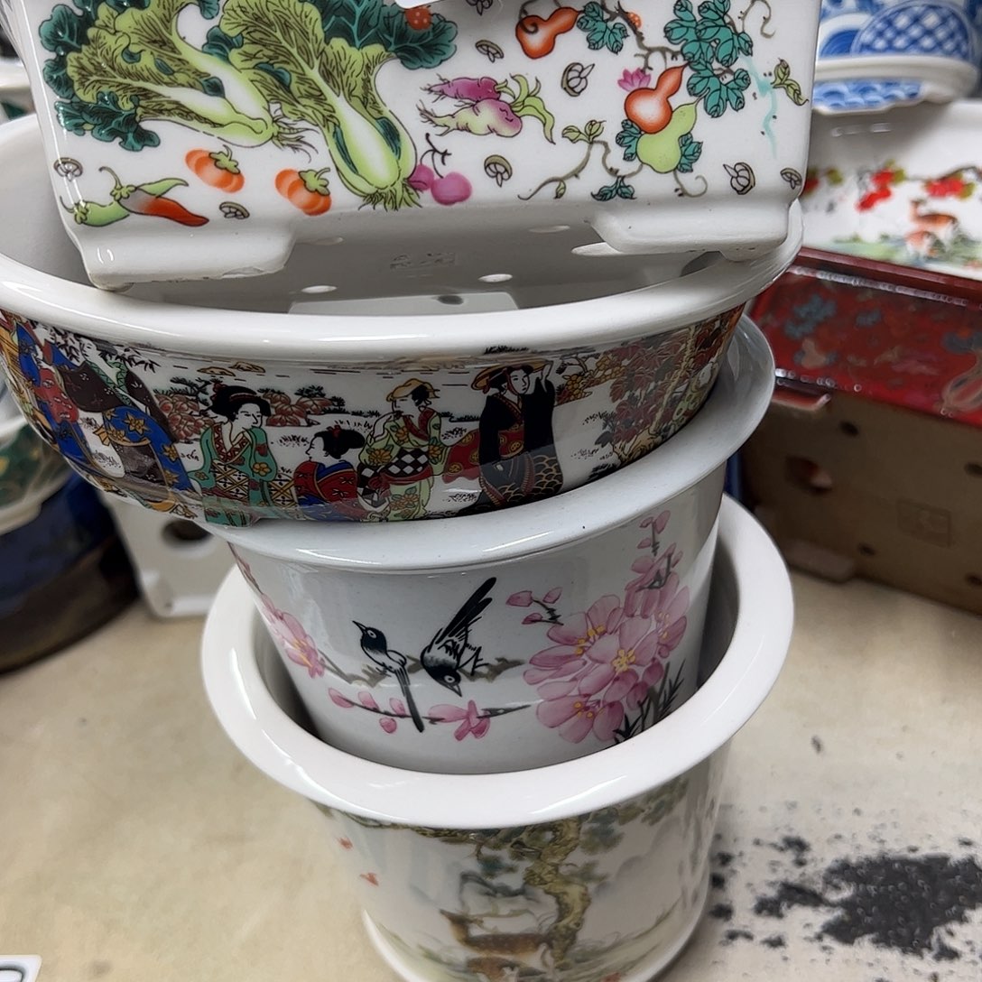紫砂花盆563号瑕疵4个磕碰口不正处理介意勿拍